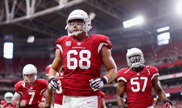 Tackle Jared Veldheer #68 of the Arizona Cardinals during the NFL game against the New Orleans Sain...