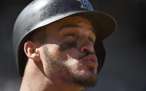 SAN FRANCISCO, CA - JUNE 28:  Nolan Arenado #28 of the Colorado Rockies looks on from the on-deck c...