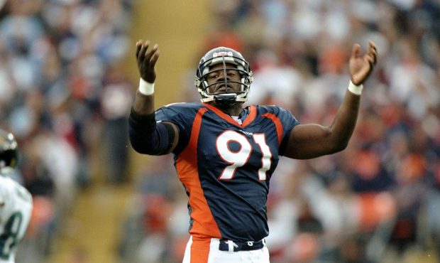 Alfred Williams #91 of the Denver Broncos celebrates during the game against the Jacksonville Jagua...