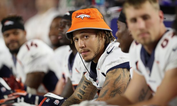 Linebacker Shane Ray #56 of the Denver Broncos on the sidelines during the preseaon NFL game agains...
