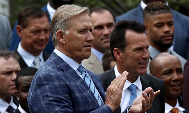 WASHINGTON, DC - JUNE 06:  Denver Broncos General Manager John Elway (L) and Broncos head coach Gar...