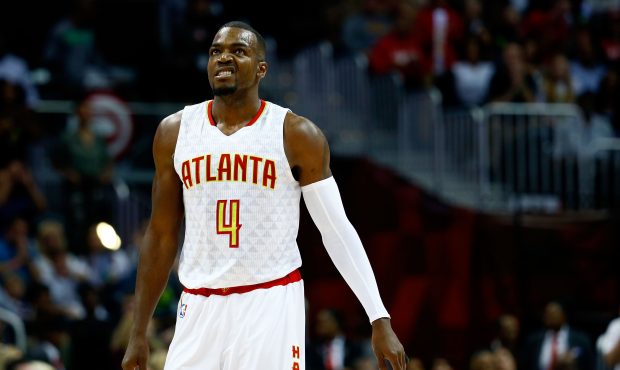 ATLANTA, GA - APRIL 24:  Paul Millsap #4 of the Atlanta Hawks reacts to a play during the second qu...