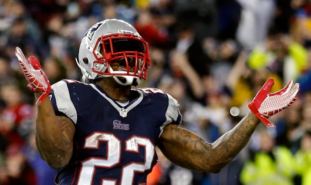 FOXBORO, MA - JANUARY 11:  Stevan Ridley #22 of the New England Patriots celebrates after scoring a...