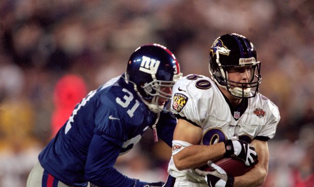 28 Jan 2001:  Brandon Stokley #80 of the Baltimore Ravens catches the ball and runs for the touchdo...