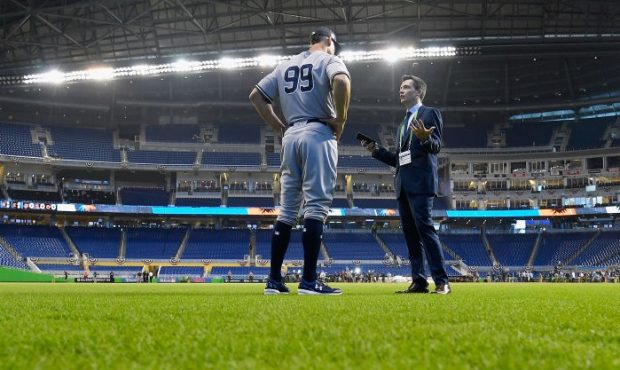 during Gatorade All-Star Workout Day ahead of the 88th MLB All-Star Game at Marlins Park on July 10...