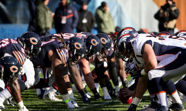 CHICAGO, IL - NOVEMBER 22:  The Chicago Bears and the Denver Broncos get in formation prior to the ...