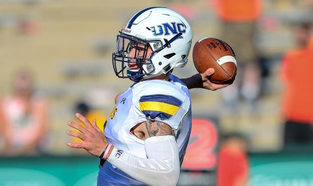 FORT COLLINS, CO - SEPTEMBER 17:  Quarterback Kyle Sloter #8 of the Northern Colorado Bears passes ...