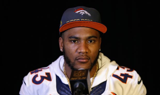 SANTA CLARA, CA - FEBRUARY 04:  T.J. Ward #43 of the Denver Broncos speaks to the media during the ...