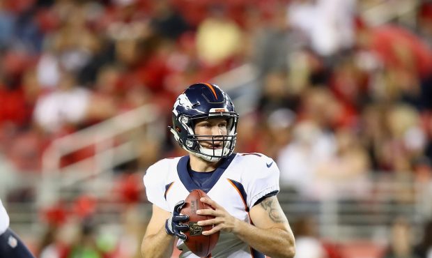 SANTA CLARA, CA - AUGUST 19:  Kyle Sloter #1 of the Denver Broncos in action against the San Franci...