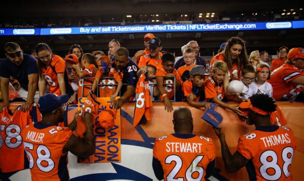 DENVER, CO - AUGUST 26:  Lutside Linebacker Von Miller #58 of the Denver Broncos, Darian Stewart #2...