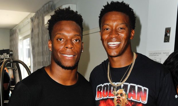 BEVERLY HILLS, CA - JULY 11:  Brandon Marshall and Demaryius Thomas attend the GBK Pre-ESPY Event a...