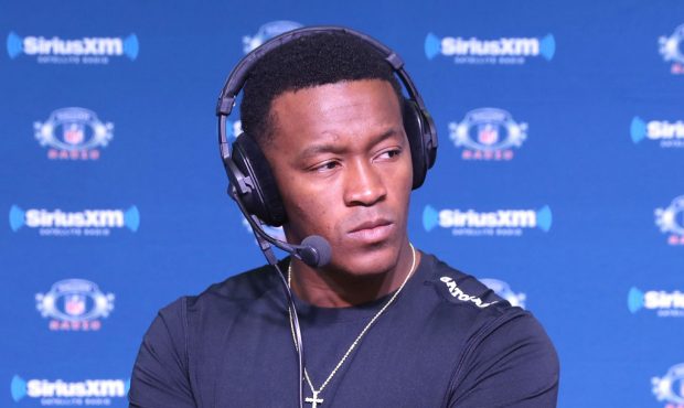 HOUSTON, TX - FEBRUARY 02:  Denver Broncos wide receiver Demaryius Thomas visits the SiriusXM set a...