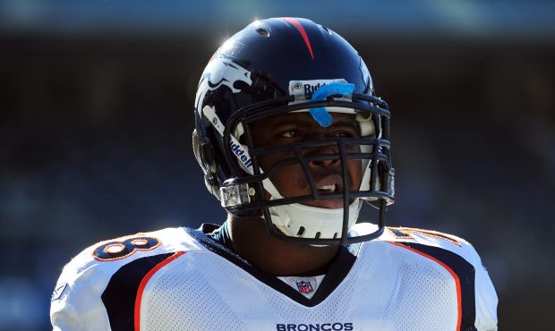 Ryan Clady #78 of the Denver Broncos warms up before the game against the San Diego Chargers at Qua...
