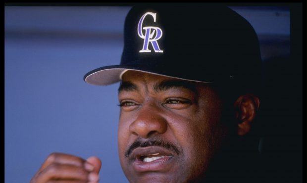 Manager Don Baylor of the Colorado Rockies sits in the dugout during the Rockies 8-4 win over the S...