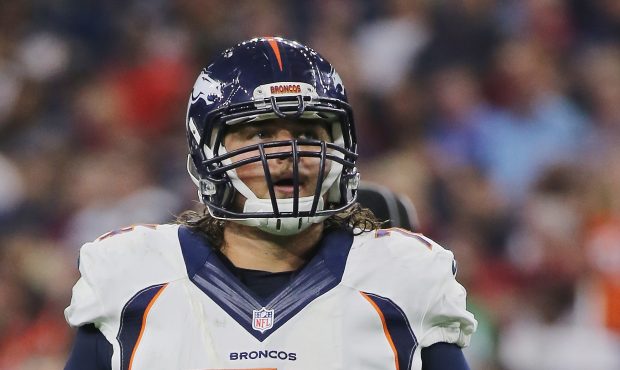 Ty Sambrailo #74 of the Denver Broncos in action in the first half of their game against the Housto...