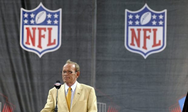 Owner Pat Bowlen hugs Gary Zimmerman of the Denver Broncos during the Class of 2008 Pro Football Ha...