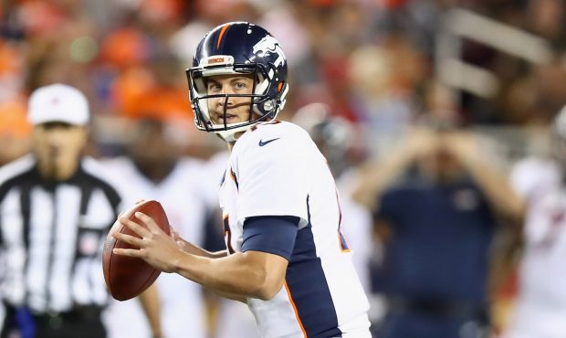 SANTA CLARA, CA - AUGUST 19: Trevor Siemian #13 of the Denver Broncos looks to pass the ball agains...