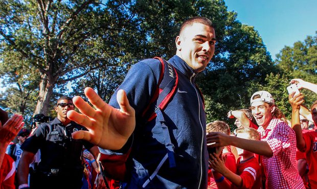 OXFORD, MS - OCTOBER 29:   Quarterback Chad Kelly #10 of the Mississippi Rebels greets fans as they...