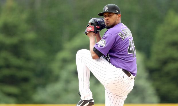DENVER, CO - MAY 10:  Startung pitcher German Marquez #48 of the Colorado Rockies throws in the fir...