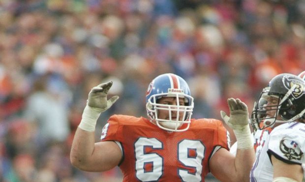 20 Oct 1996:  Offensive lineman Mark Schlereth of the Denver Broncos celebrates during a game again...