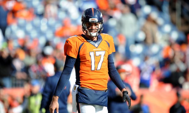 DENVER, CO - JANUARY 24:  Brock Osweiler #17 of the Denver Broncos warms up prior to the AFC Champi...