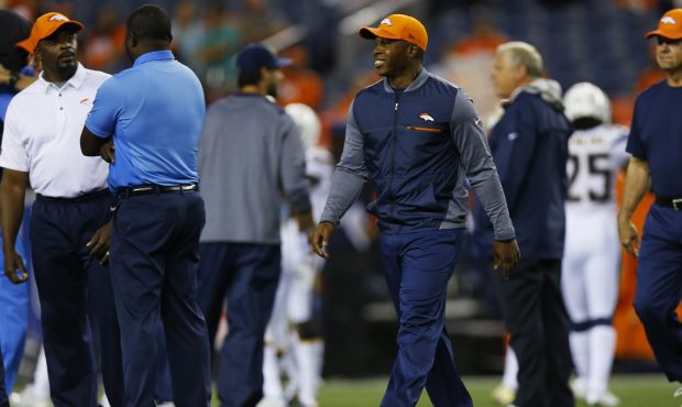 DENVER, CO - SEPTEMBER 11:  Head coach Vance Joseph of the Denver Broncos walks on the field before...