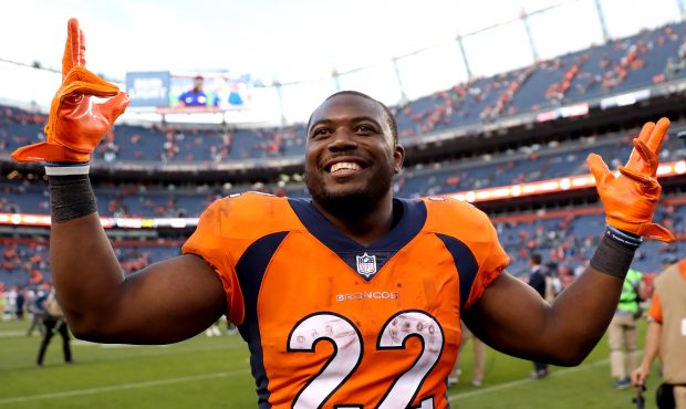 DENVER, CO - SEPTEMBER 17: C.J. Anderson #22 of the Denver Broncos celebrates their win against the...