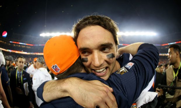 SANTA CLARA, CA - FEBRUARY 07:  Brock Osweiler #17 of the Denver Broncos celebrates after winning S...
