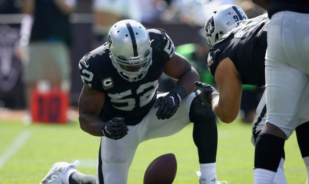 OAKLAND, CA - SEPTEMBER 17:  Khalil Mack #52 of the Oakland Raiders reacts after he sacked Josh McC...