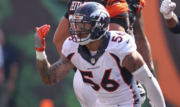 CINCINNATI, OH - SEPTEMBER 25:  Shane Ray #56 of the Denver Broncos celebrates after tackling Andy ...