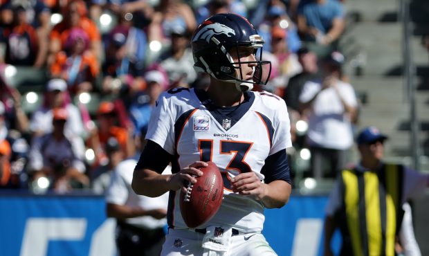 CARSON, CA - OCTOBER 22:  Trevor Siemian #13 of the Denver Broncos looks to pass in the first quart...