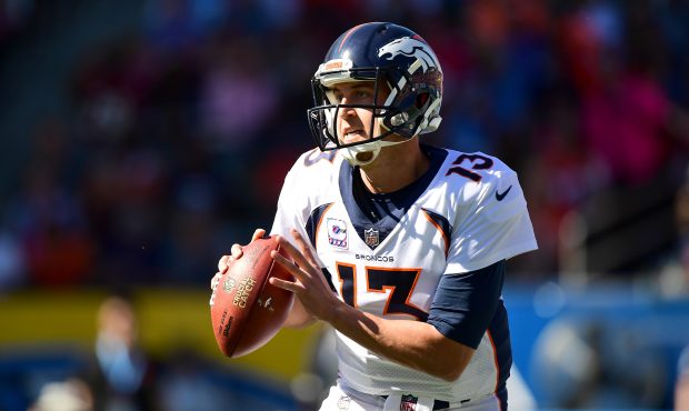 CARSON, CA - OCTOBER 22:  Trevor Siemian #13 of the Denver Broncos prepares to thow a pass in the f...