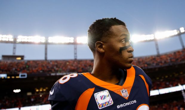 DENVER, CO - OCTOBER 15:  Wide receiver Demaryius Thomas #88 of the Denver Broncos walks on the fie...