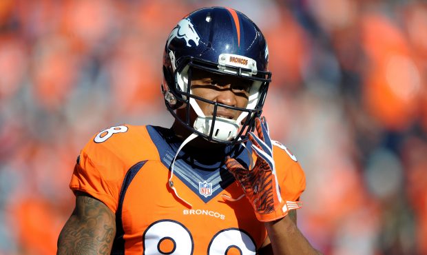 DENVER, CO - JANUARY 24:  Demaryius Thomas #88 of the Denver Broncos warms up before the AFC Champi...