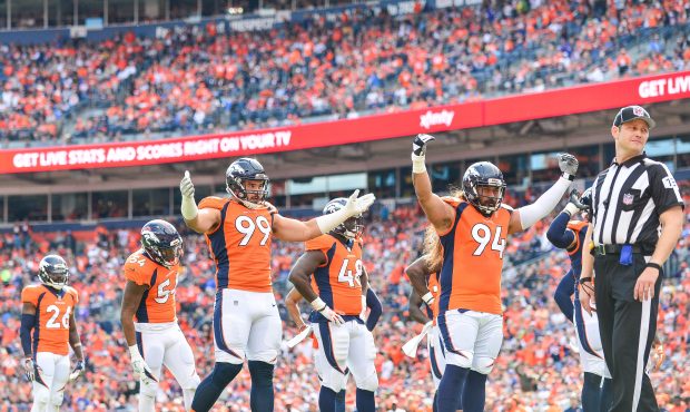 DENVER, CO - OCTOBER 1:  Nose tackle Domata Peko #94 and defensive end Adam Gotsis #99 of the Denve...