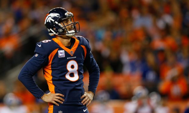DENVER, CO - OCTOBER 15: Kicker Brandon McManus #8 of the Denver Broncos reacts after missing a fir...