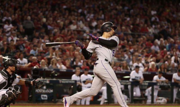 during the National League Wild Card game at Chase Field on October 4, 2017 in Phoenix, Arizona....
