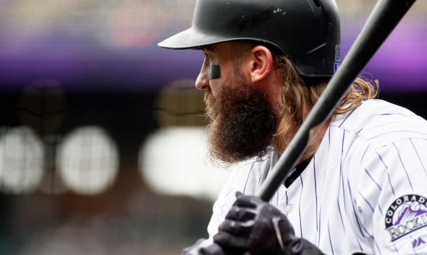 DENVER, CO - OCTOBER 01: Charlie Blackmon #19 of the Colorado Rockies waits on deck in the first in...
