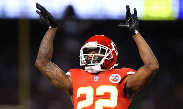 OAKLAND, CA - OCTOBER 19:  Marcus Peters #22 of the Kansas City Chiefs reacts after a play against ...