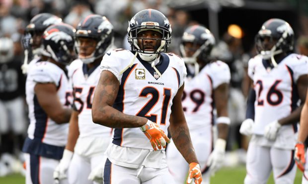OAKLAND, CA - NOVEMBER 26:  Aqib Talib #21 of the Denver Broncos walks off the field after being ej...