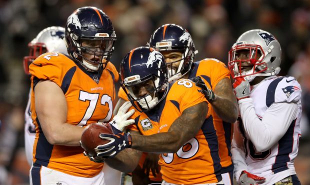 DENVER, CO - NOVEMBER 12:  Virgil Green #88 of the Denver Broncos celebrates a touchdown against th...