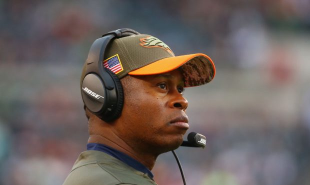 Head coach Vance Joseph of the Denver Broncos looks on against the against the Philadelphia Eagles ...