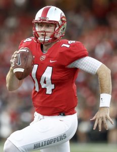 Mike White #14 of the Western Kentucky Hilltoppers scrambles for a touchdown against the Louisiana Tech Bulldogs at Houchens-Smith Stadium on September 16, 2017 in Bowling Green, Kentucky. (Photo by Michael Hickey/Getty Images)