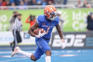 Wide receiver Cedrick Wilson #1 of the Boise State Broncos returns a kickoff during first half action against the Virginia Cavaliers on September 22, 2017 at Albertsons Stadium in Boise, Idaho. (Photo by Loren Orr/Getty Images)