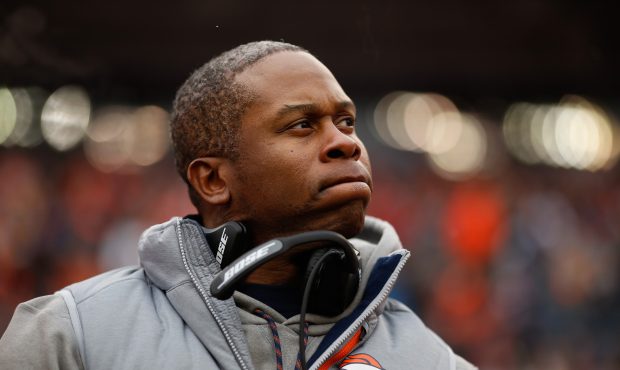 Head coach Vance Joseph of the Denver Broncos looks on before the game against the Kansas City Chie...