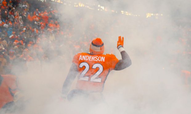 DENVER, CO - DECEMBER 31:  Running back C.J. Anderson #22 of the Denver Broncos takes the field bef...