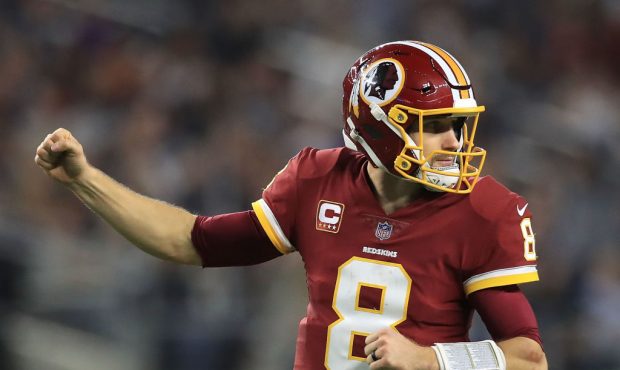 ARLINGTON, TX - NOVEMBER 30:  Kirk Cousins #8 of the Washington Redskins celebrates after a third q...