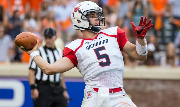 CHARLOTTESVILLE, VA - SEPTEMBER 03: Kyle Lauletta #5 of the Richmond Spiders passes the ball during...