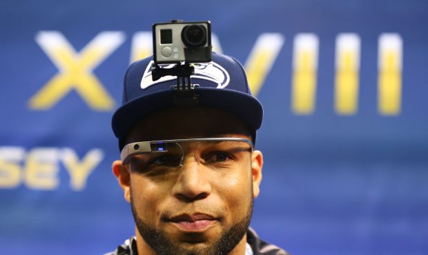 NEWARK, NJ - JANUARY 28:  Wide receiver Golden Tate #81 of the Seattle Seahawks speaks to the media...