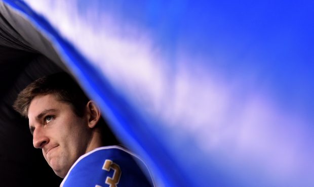 Quarterback Josh Rosen #3 of the UCLA Bruins prepares to take the field for the Cactus Bowl against...
